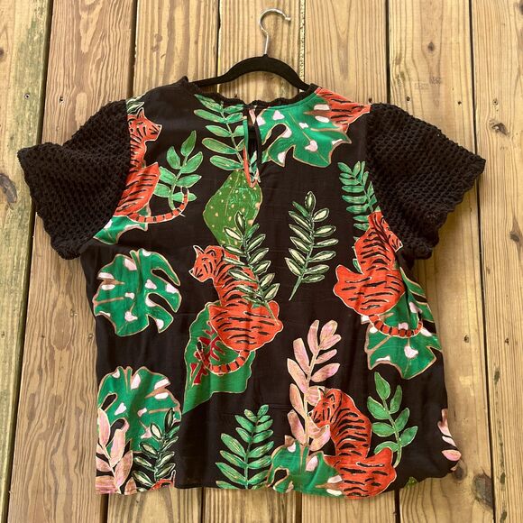 DR2 Tropical Crochet Sleeve Flowy Blouse Top - Jungle Floral - Resort Wear - XXL - Picture 5 of 5